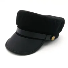 Модная военная шляпа из искусственной кожи, Весенняя хлопковая Матросская шляпа для женщин и мужчин, черная серая плоская верхняя женская дорожная Кепка-кадетка Кепка Капитана