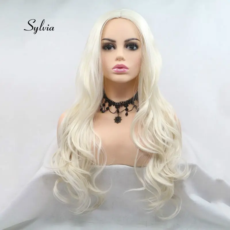 Sylvia полностью машинные синтетические волосы парики 60# цвета натуральные волнистые волосы белый блонд парик термостойкие волокна для женщин волос