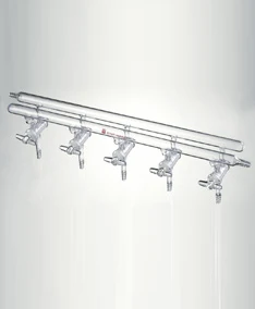 

M240005 Manifold, High vacuum solid glass stopcocks, Number of ports:5 Overall width:450mm front-right and rear-left