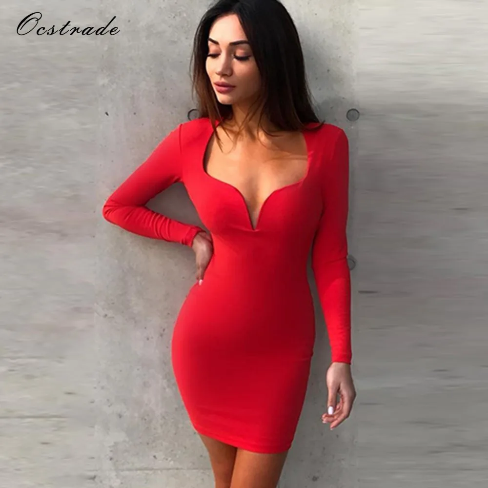 

Ocstrade Sexy Woman Red Bandage Dress 2017 Autumn Winter Ladies Black Long Sleeve Bandage Dress Wholesaler