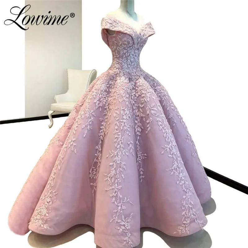 

Pink Embroidery Off Shoulder Evening Dresses 2019 Ruched Custom Made Prom Dress For Weddings Robe De Soiree Islamic Dubai Kaftan