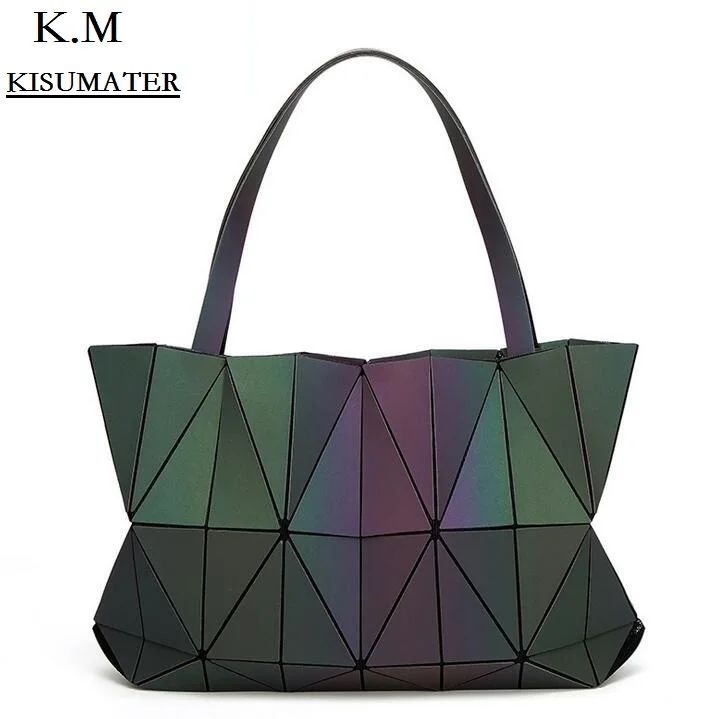 

KISUMATER 2018 Women Diamond Geometry Totes matt Color Mirror Saser Plain Folding Bags Luminous bag Free Shipping baobao bag