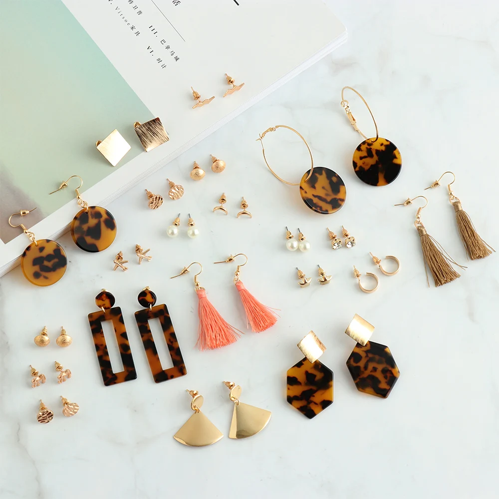 

4 Design Fashion Long Tassel Stud Earring 5/6Pair/Set For Women Girl Bohemian Geometric Earring Christmas Brincos Female Jewelry