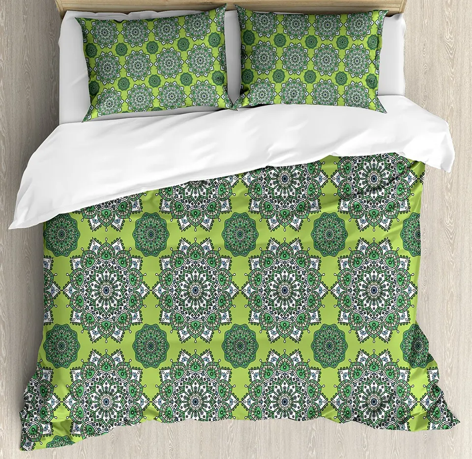 Lime Green Duvet Cover Set Arabesque Oriental Moroccan Mandala