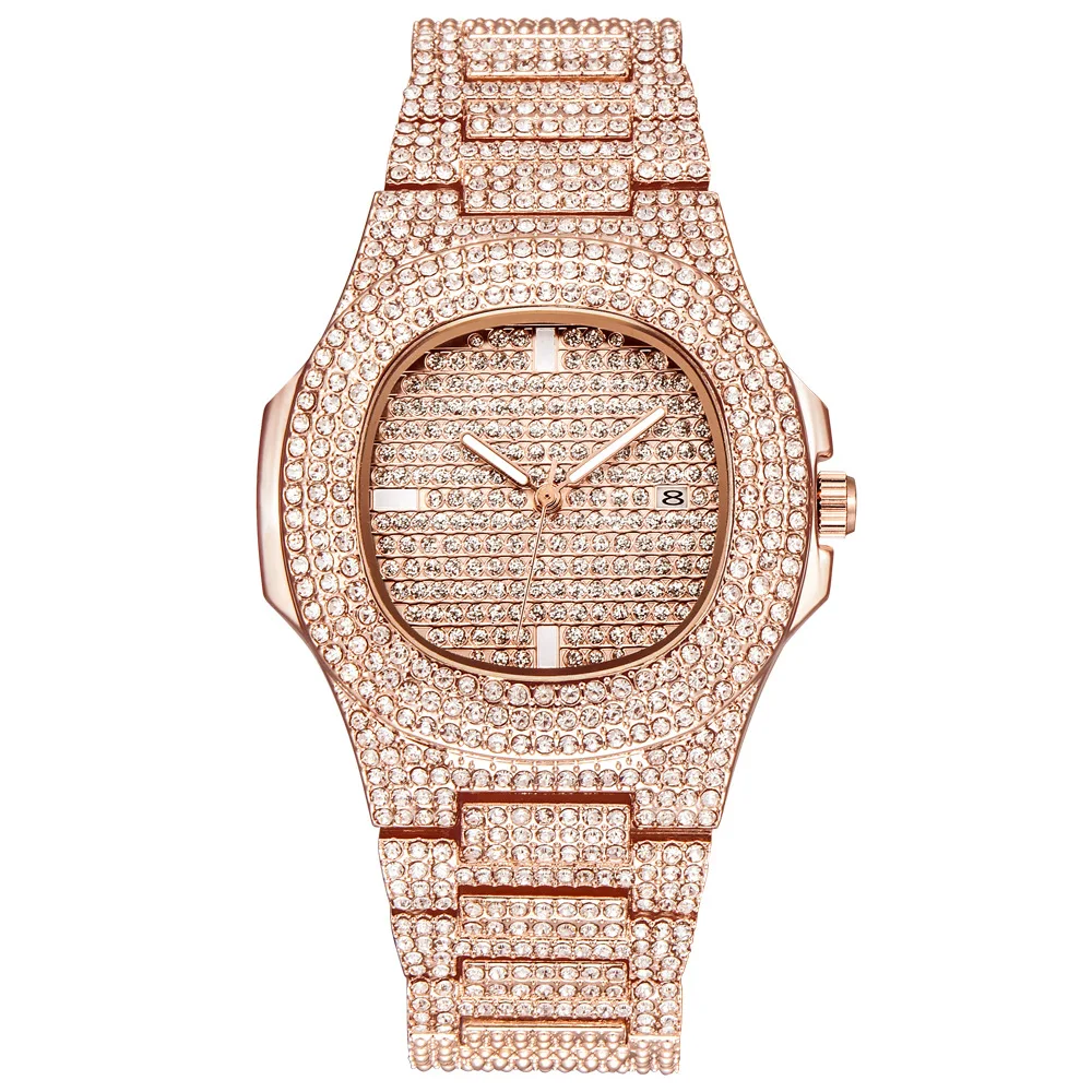 Мужские часы люксовый бренд Iced Out Hip Hop мужские часы высокого качества стальной Алмазный кристаллический календарь часы