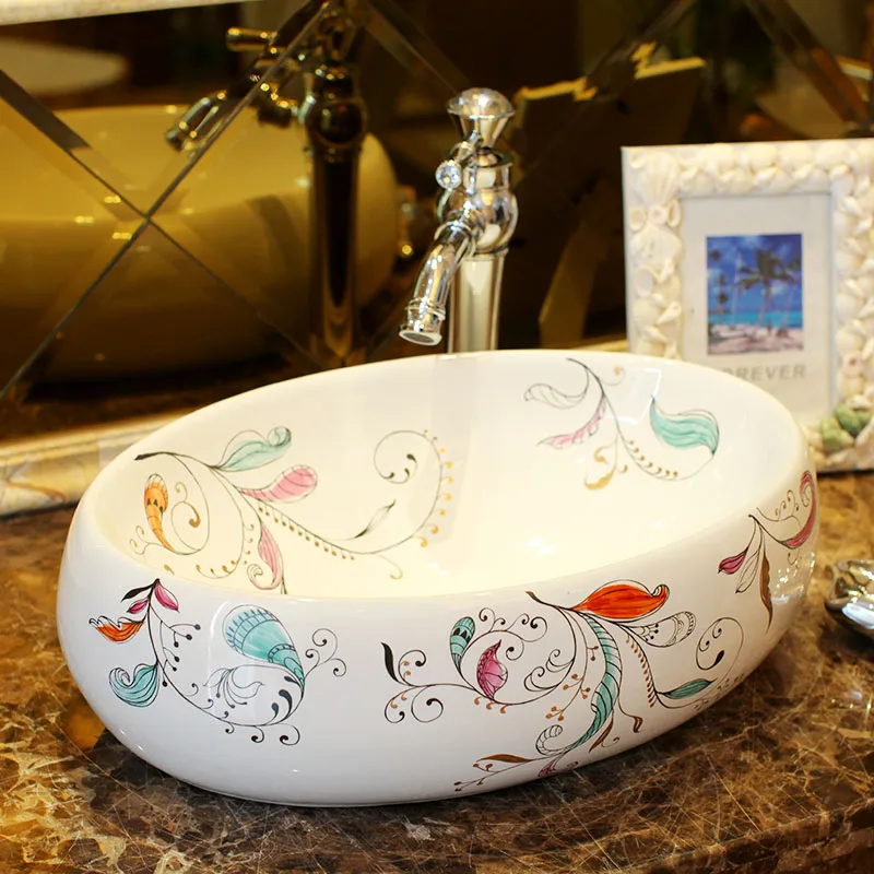 Oval Lavabo Ceramic Counter Top Wash Basin Cloakroom Hand Painted Oval Lavabo Ceramic Counter Top Wash Basin Cloakroom Hand Painted Vessel Sink Bathroom Sinks In From Home