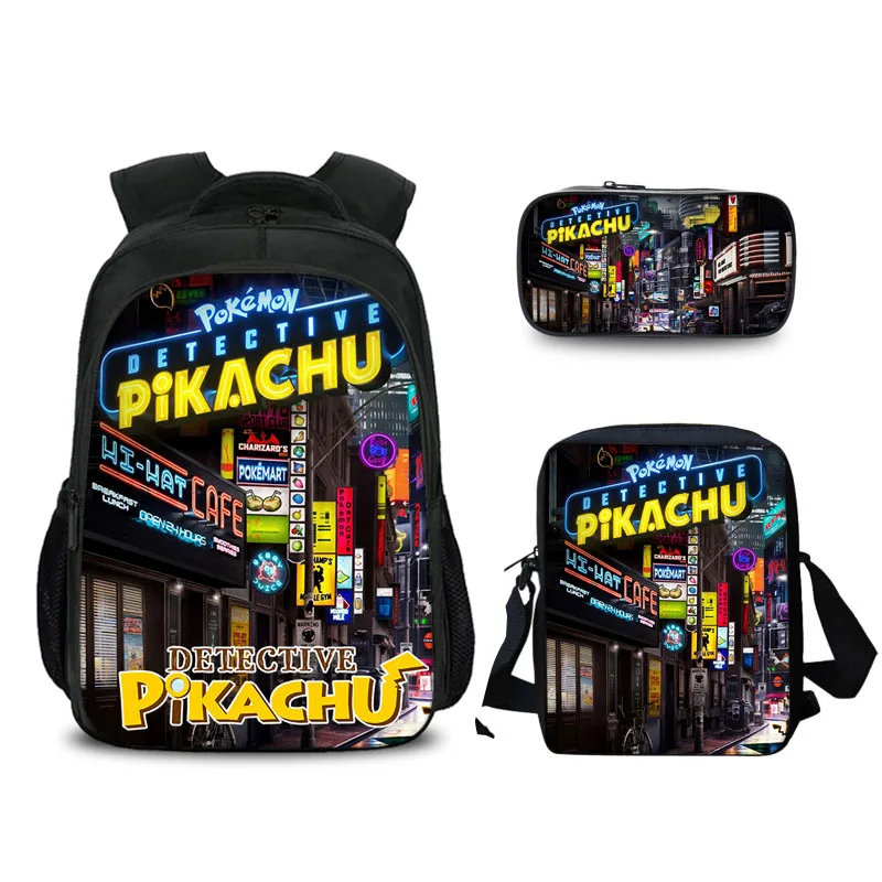 3 Pcs/set Cartoon Pokemon School Bags For Kids Detective Pikachu Anime Pattern School Backpack For Teen Boys Girls Curel Fancl - Цвет: 21