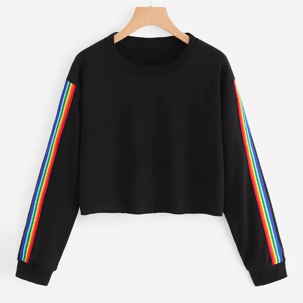 Women Hoodies Autumn Rainbow Stripe 