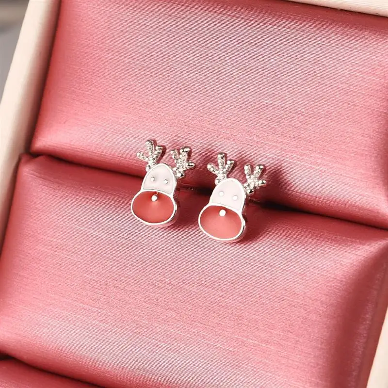 DALARAN Elk Santa Claus Stud Earrings 925 Sterling Silver Prevent Allergy For Women Girl Exquisite Jewelry Christmas Gift