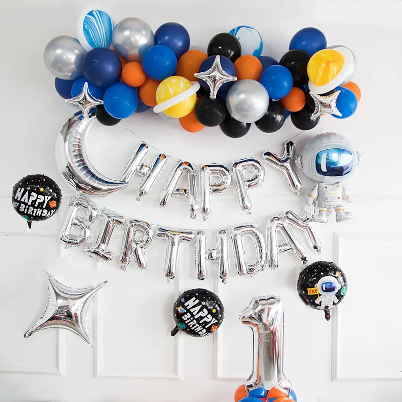 

Kids Birthday Party Decoration Earth Space Dark Blue Ballon Garland Boys First Birthday Universe Party Number 1 2 3 4 Ballon Set
