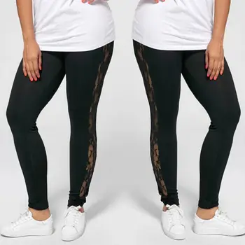 

UK Stock Womens Ladies Floral Lace Side Panel Cut Out Black Leggings Plus Size