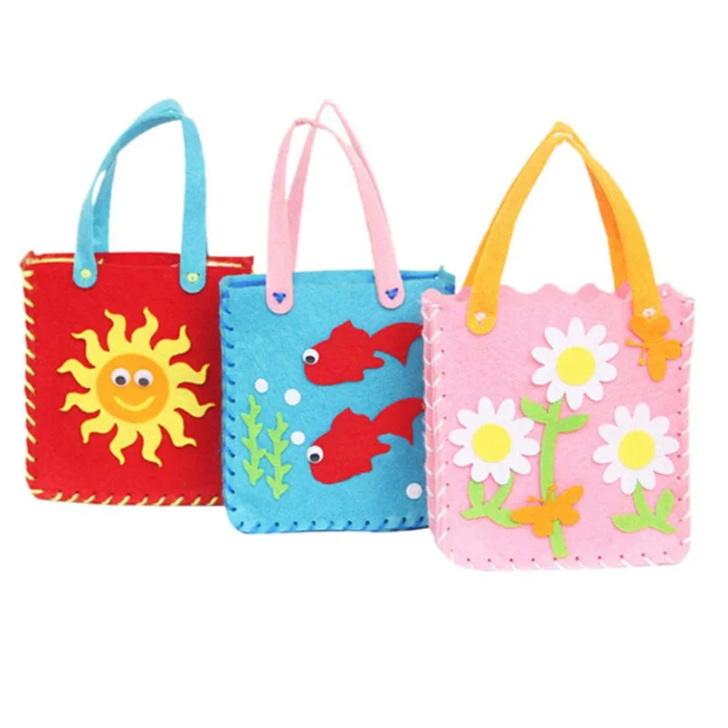 3 Pcs/Set Children DIY Non woven Cloth Handbag Cartoon Theme Handmade