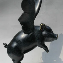 USPS в США S2551 2" Китайский Чистая Бронзовый Знак Год Летать Свинья Животное Свинья Свиней Статуя Скульптура