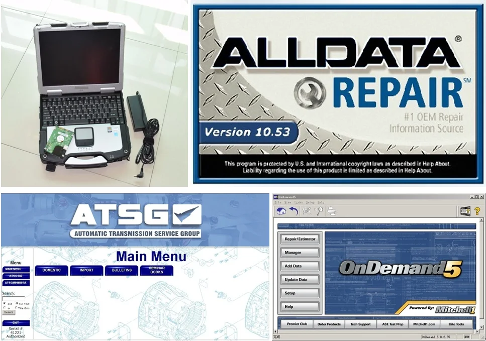 Alldata 10,53 Mitchell ondemand ATSG хорошо установлен на ноутбуке toughbook cf 30 cf30 с 1 ТБ HDD для диагностики авто ремонта