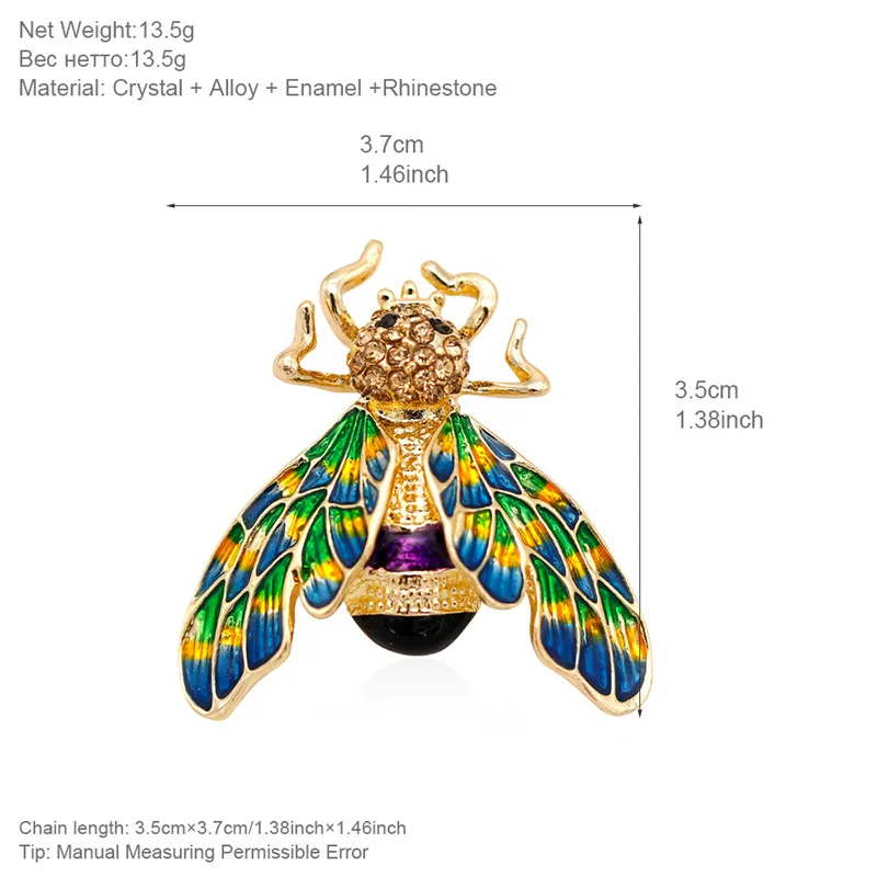 ALLYES красивые броши пчелы для женщин девочек сплав золотого цвета металла с кристаллами для шарфа лацкан Зеленый Эмаль Булавка насекомых Брошь ювелирные изделия