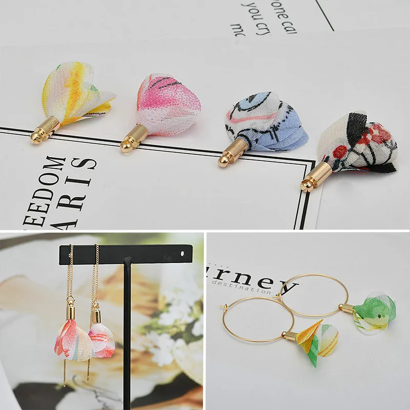 

DIY earrings, beautiful, fresh, multicolor chiffon flower pendant, home made earrings, hair accessories