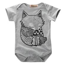 Unique Toddler Infant Newborn Baby Boys Girls Gray Fox Print Romper Jumpsuit Sunsuit Outfits