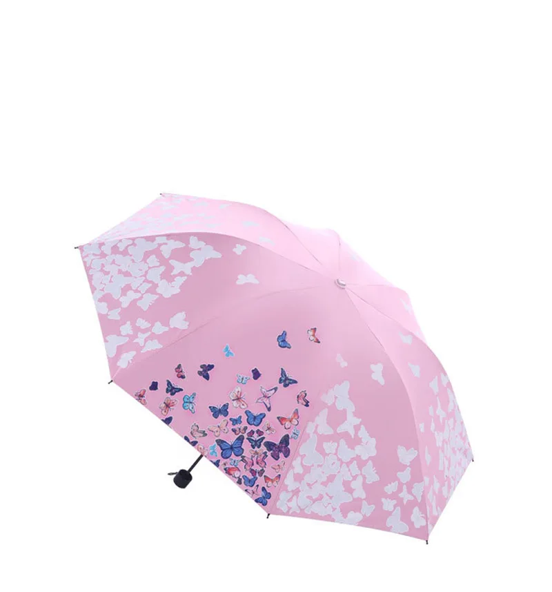 Маленький черный зонтик с изменением цвета, Женский креативный зонтик с защитой от УФ-лучей, три сложения, черный зонтик для студенток, женский зонтик от дождя, paraguas