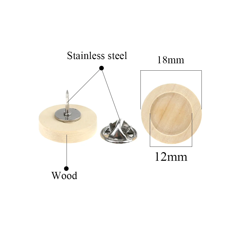Aiovlo 20 шт./лот подходит 12 мм деревянная брошь из кабошона База держатель брошь из нержавеющей стали булавка держатель для Diy Изготовление, поиск ювелирных изделий