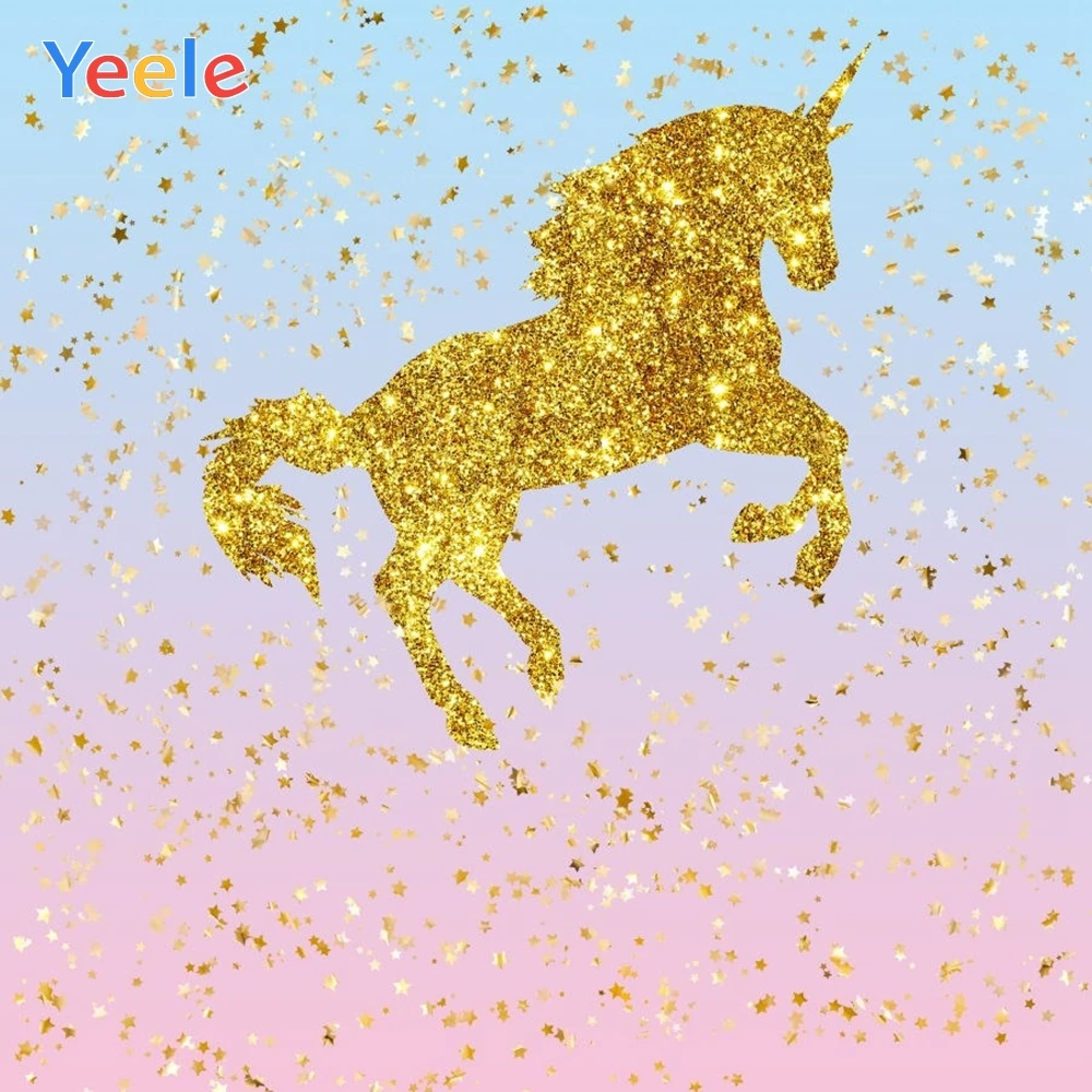 

Yeele Children Baby Birthday Party Golden Unicorn Photography Backdrops Custom Vinyl Photographic Background For Photo Studio