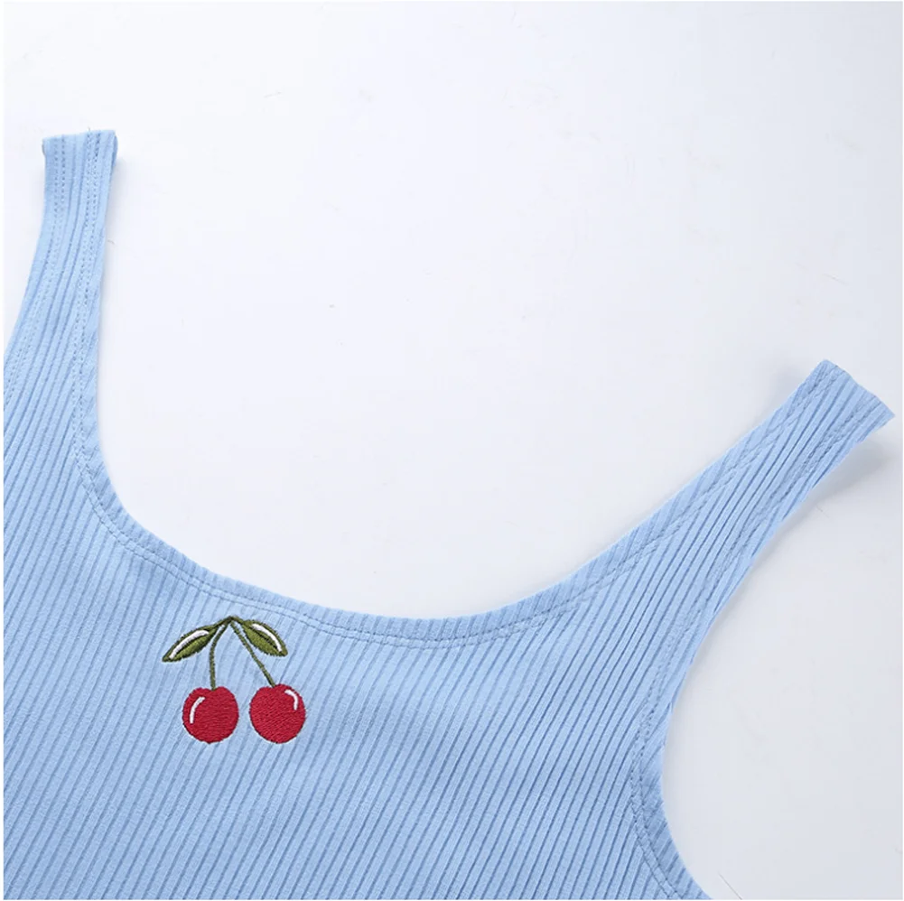 Womens Embroidery Cami Top Summer Striped Strappy Vest Sleeveless Low Neck Tank Tops Slim Women Shirt