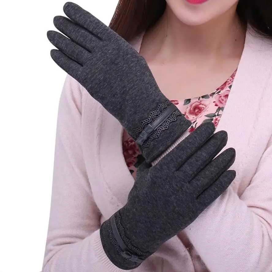 Модные женские перчатки с кружевным бантом на осень и зиму, теплые перчатки с широкими пальцами, варежки, Женская согревающая одежда, Рукавицы# BF