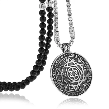 

Stainless Steel Solomon Six pointed Star 12 Constellation Pendant Necklaces with Black Natural Stone Beaded Necklace 27inches
