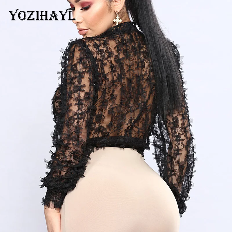 Yozihayl 2018 женская сексуальная клубная блузка с длинным рукавом Прозрачные