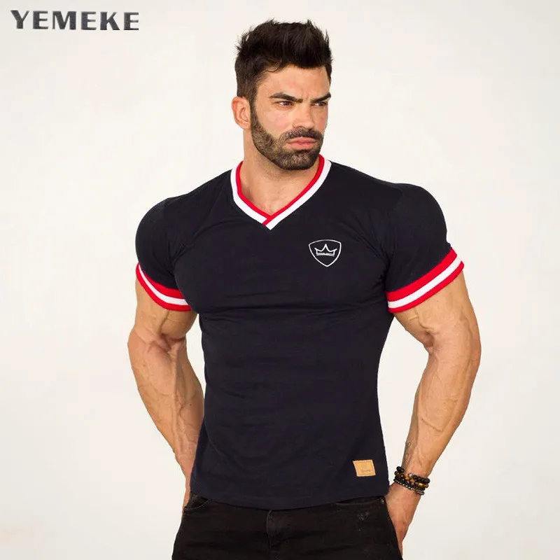 YEMEKE Slim Fit футболки Для мужчин футболки в мозаичном стиле, футболки в стиле пэтчворк, рубашки с коротким рукавом топы Бодибилдинг Фитнес с О-образным вырезом короткий рукав Футболка - Цвет: Black