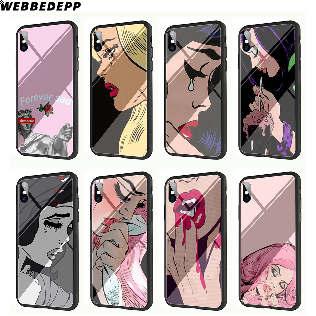 WEBBEDEPP плач Comic Girl чехол из закаленного стекла для телефона Apple iPhone Xr Xs Max X или 10 8 7 6 6S