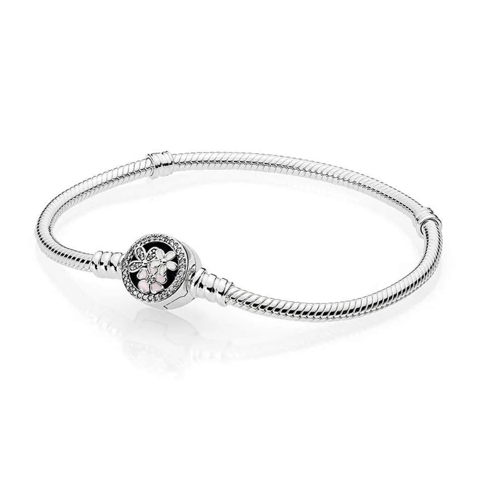 

Authentic 925 Sterling Silver Moments Bracelet Bangle With Poetic Blooms Clasp For Women fit Lady Bead Charm DIY Jewelry