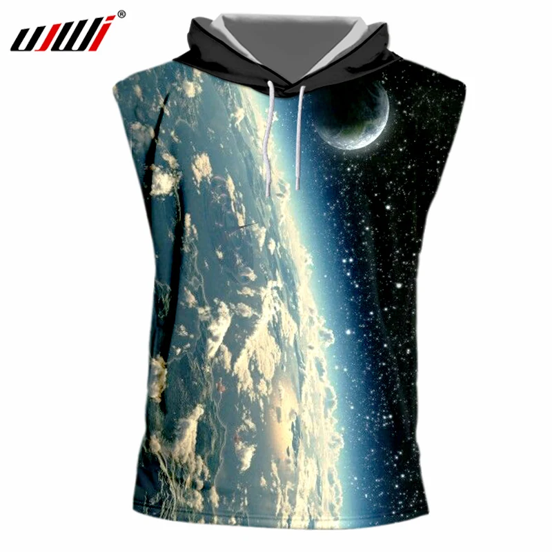 

UJWI Nightfall Hooded Tank Top New Summer Tops Men 3d Print Galaxy Space Cap Singlets Man Hip Hop Punk Sleeveless Vest Hoodies