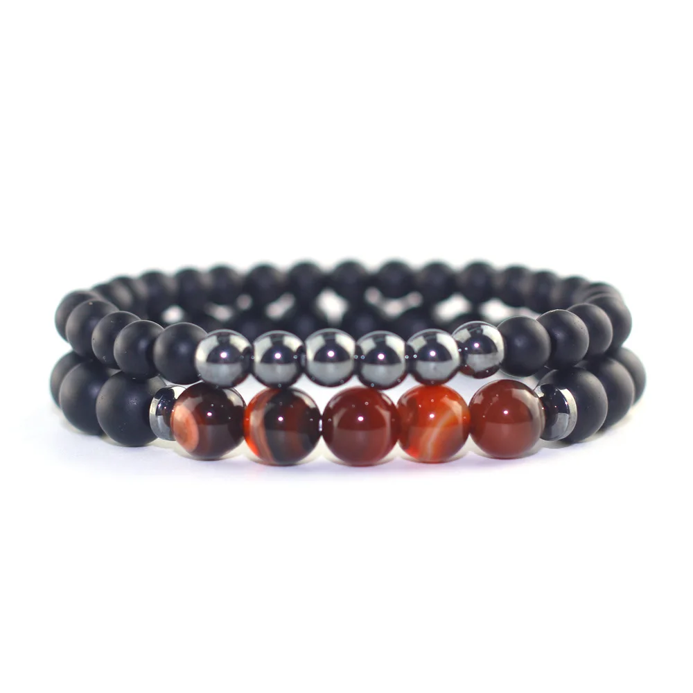 

Black Natural Matte Stone Bracelet Male Red Beads Bracelets Simple Fashion Men Jewelry