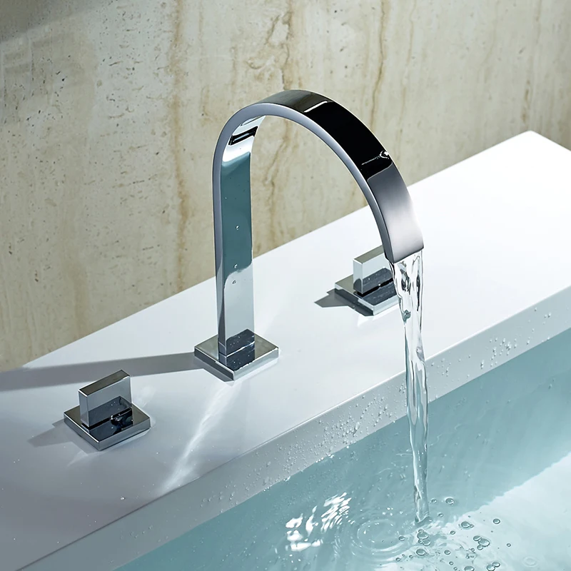 Basin Faucets Brass Polished Chrome Deck Mounted Square Bathroom ... Basin Faucets Brass Polished Chrome Deck Mounted Square Bathroom ...