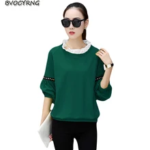 Весна Осень женская футболка с рукавом-фонариком женские повседневные короткие хлопковые топы женские футболки верхняя одежда Большие размеры 5XL A0126