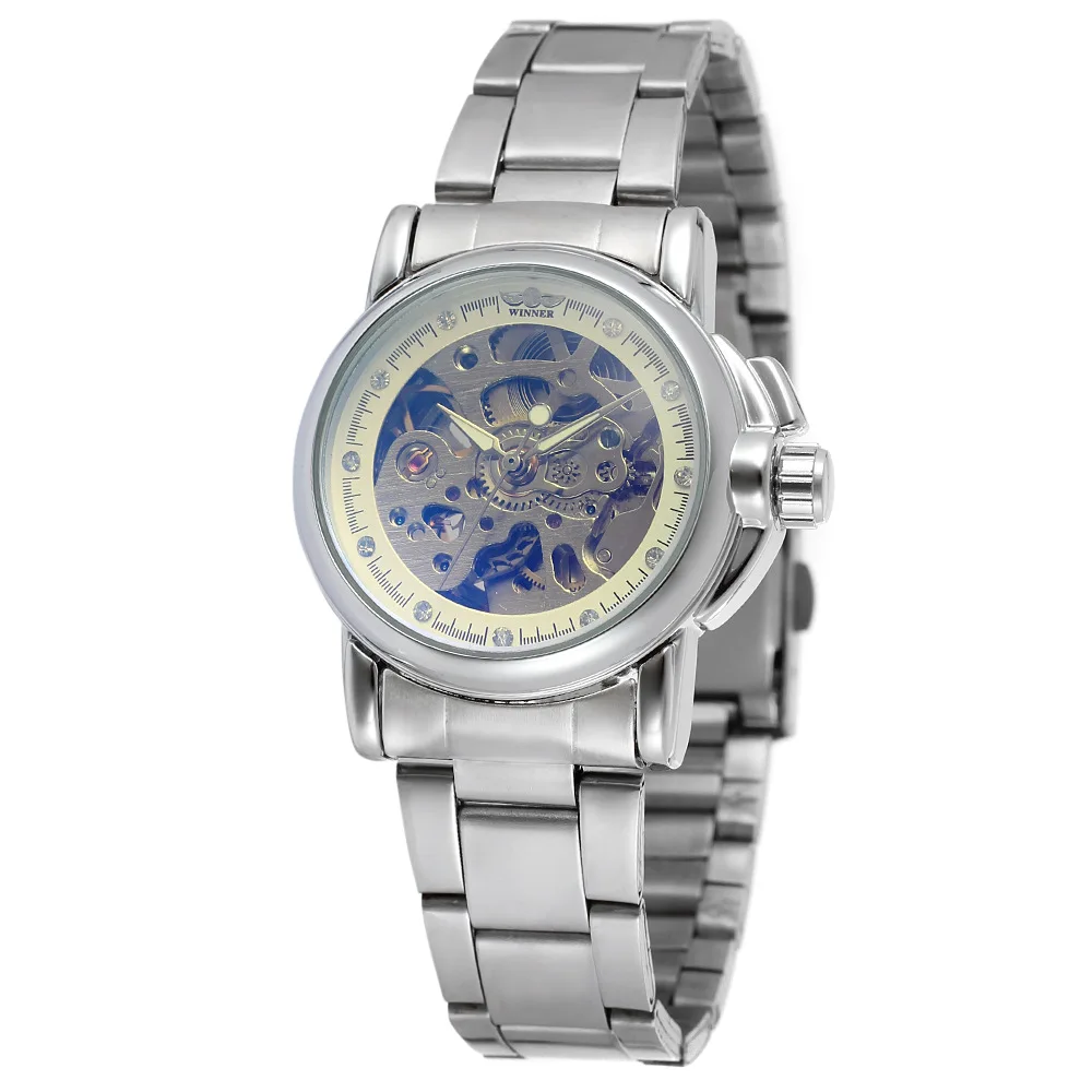 Победитель для женщин Элитный бренд часы повседневное дизайнерская рамка дамы сталь часы автоматический деловые reloj mujer saat