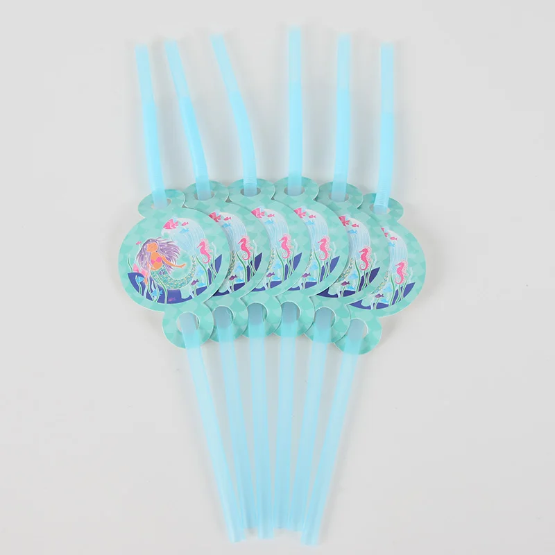 

6pcs/lot Cartoon Mermaid Party Straws Birthday Ocean Theme Disposable Plastic Straw Colors for Kids Party Supplies