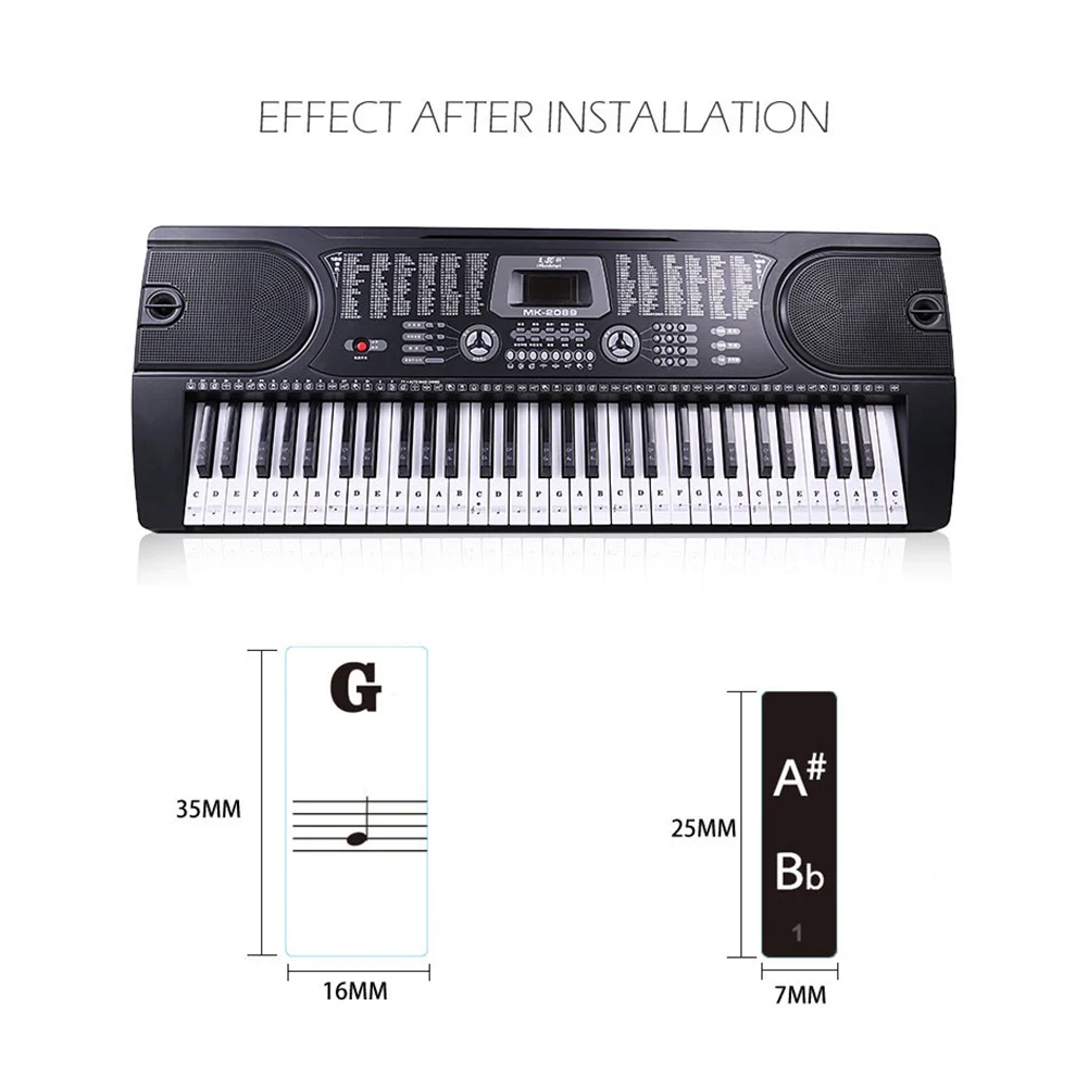 Фортепианная наклейка прозрачная, в форме рояля 54 61 88 клавиши, электронная клавиатура, клавишная наклейка для фортепиано Stave Note наклейка для белого ключа наклейка в музыкальном стиле