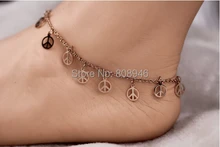 Fashion peace sign Tassels 14KRose Gold Plated font b Women b font Anklet Ladies Foot Chian