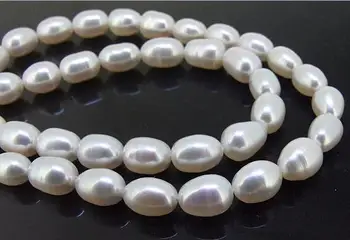 

7-8mm Rice White Cultured Freshwater Pearl Loose Beads 14inches One Full String DIY Jewelry For Necklace LS3-095