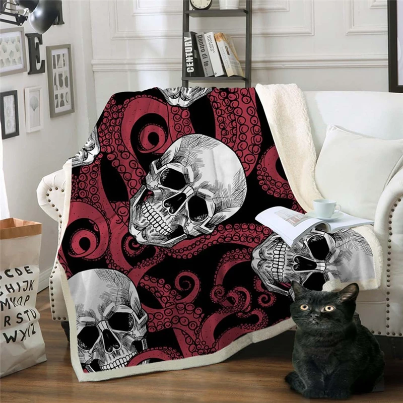 Skull Pattern Sherpa Throw Blankets Cotton Velvet Plush Lion Deer