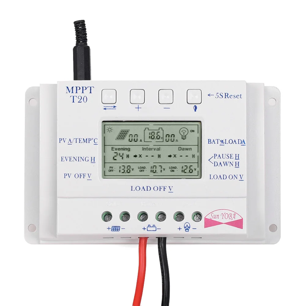 Солнечный контроллер lcd Smart display 20A MPPT 12 В/24 В солнечная панель регулятор заряда батареи на поверхности T20 lcd