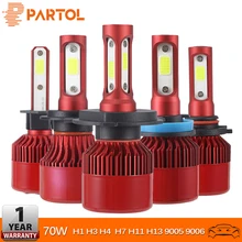 Partol 70 Вт 7000LM H4 H7 H11 H1 Автомобильный светодиодный противотуманный Светильник лампы светодиодные чипы 9005 9006 H3 авто светодиодный головной светильник лампы 6500K 4300K 12V 24V красный