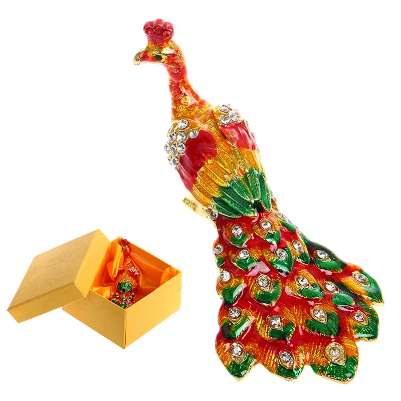 Handmad Metal Peacock Figurine Ring Jewelry Holder Trinket Box Stand Storage Wedding Display Case Christmas Gift | Дом и сад