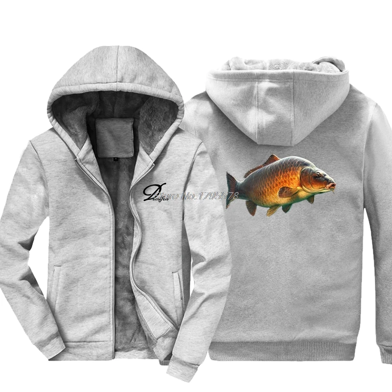 Толстовки с изображением карпа, если вы можете ловить толстовка с аппликацией рыбы, Мужская Утепленная хлопковая толстовка, зимние повседневные топы, куртки Harajuku, уличная одежда - Цвет: gray
