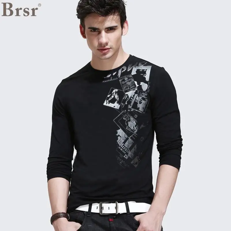 

Brsr 2018 European and American autumn men's long-sleeved T-shirt Slim round neck long sleeve t-shirt tide men fashion