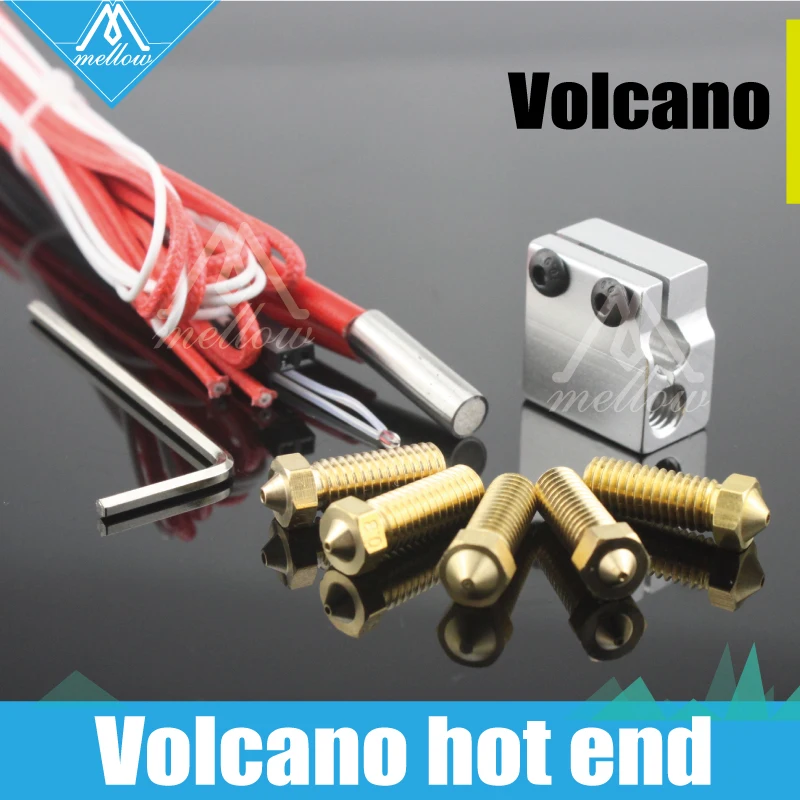 HOT!3D printer parts 12V/24V 0.2mm--1.2mm Volcano hot end eruption kit heater hotend block+Extra nozzles for 1.75/3 mm filament