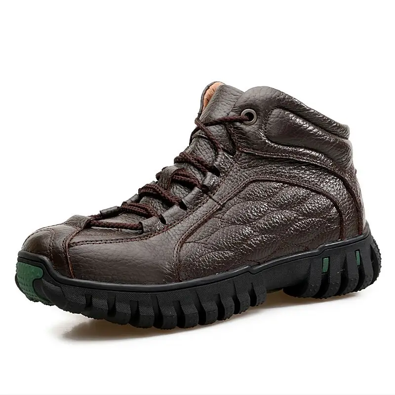 VANCAT/Брендовые мужские ботинки; зимние ботинки из натуральной кожи; теплые ботинки с мехом внутри; высококачественные уличные мужские зимние ботинки; Мужская Рабочая обувь - Цвет: brown