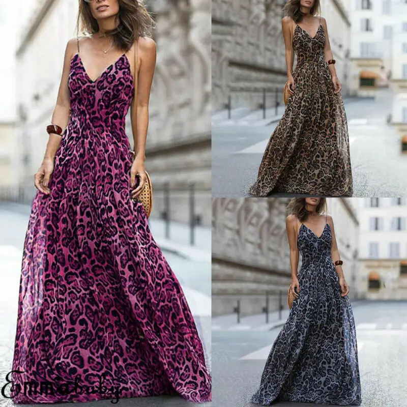 

Hirigin Fashion Women Summer Sleeveless Leopard Print Dress Ladies Party Evening V Neck Sexy Dresses New