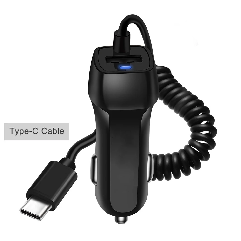Универсальное автомобильное зарядное устройство USB для iPhone XS MAX XR X 8 Plus автомобильное зарядное устройство с кабелем Micro type C Для адаптер для iPhone для samsung S8 - Тип штекера: Black For Type-C